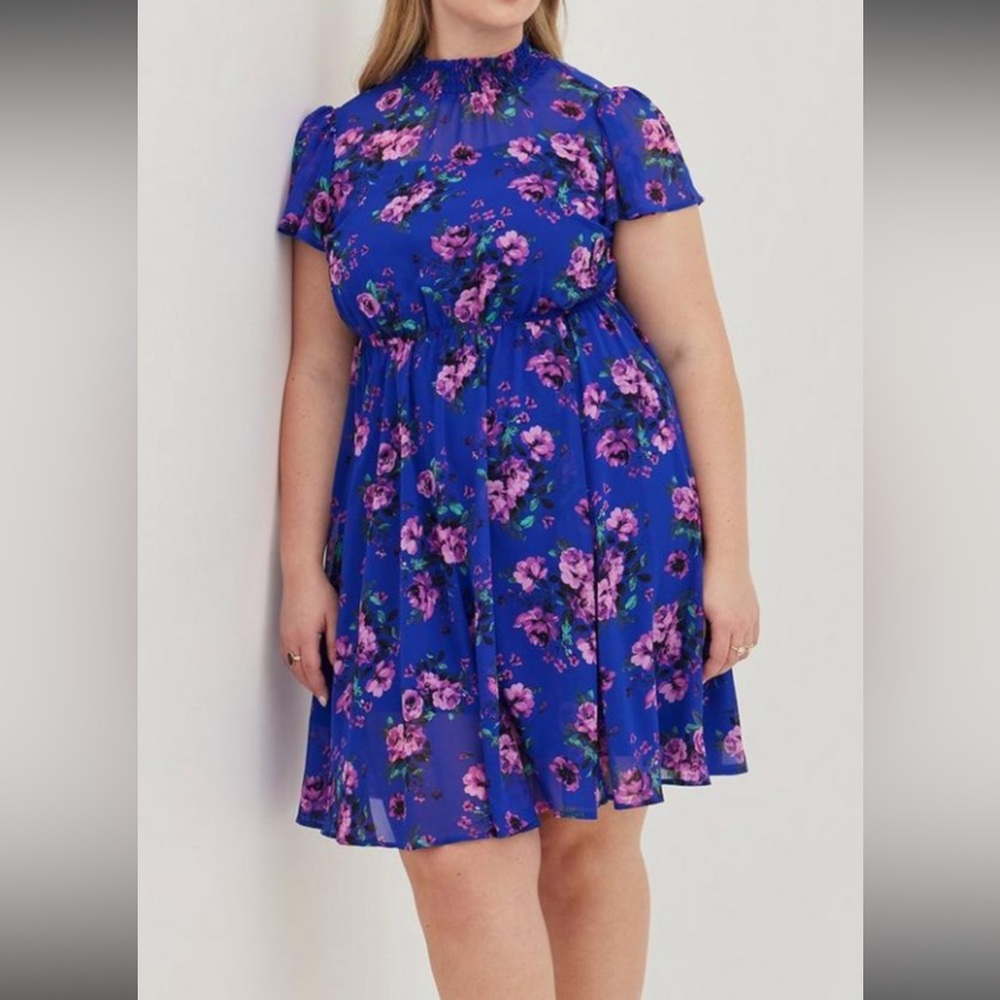 Torrid 2X Blue Floral Sheer dress with Blue under slip. Worn once!